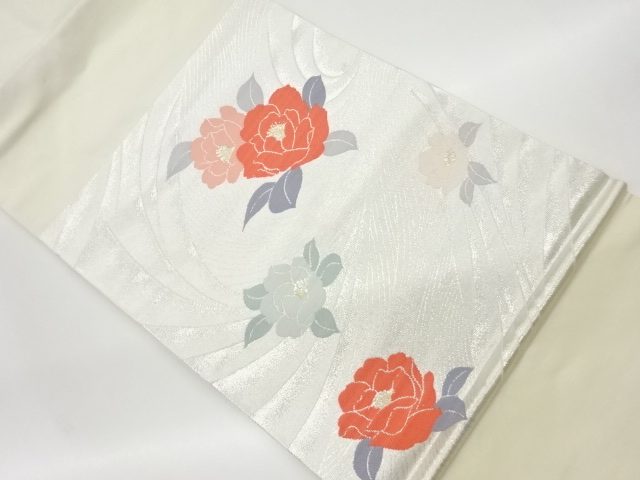 リサイクル　曲線に椿模様織出し名古屋帯